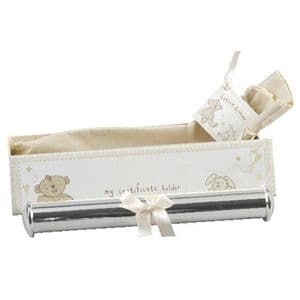 BUTTON CORNER SILVER PLATED CERTIFICATE HOLDER - CHRISTENING GIFT - NEW BABY