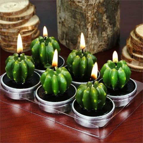 Cactus Candles Set Of 6 - Cactus Succulent Tea Light Candles Set of 6