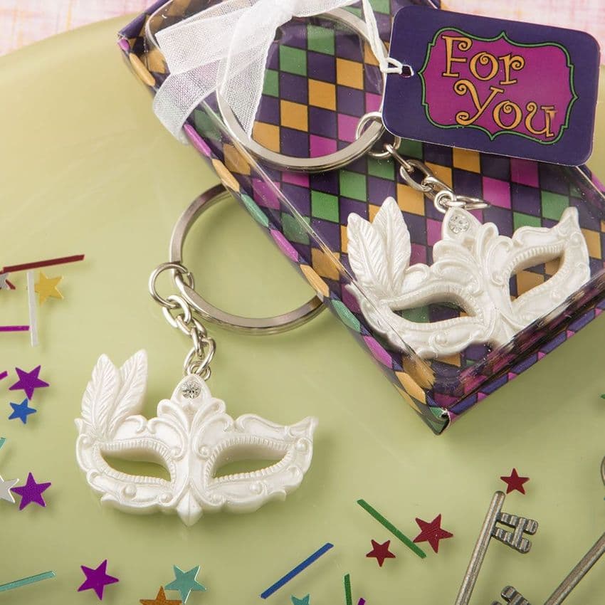 Mardi Gras Themed Keyring Masked Ball party event gift favor.  A perfect gift for your guests at your Masked Ball themed party or dinner.