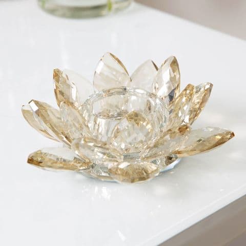 Champagne Cut Glass Faceted Luxury Candle Holder