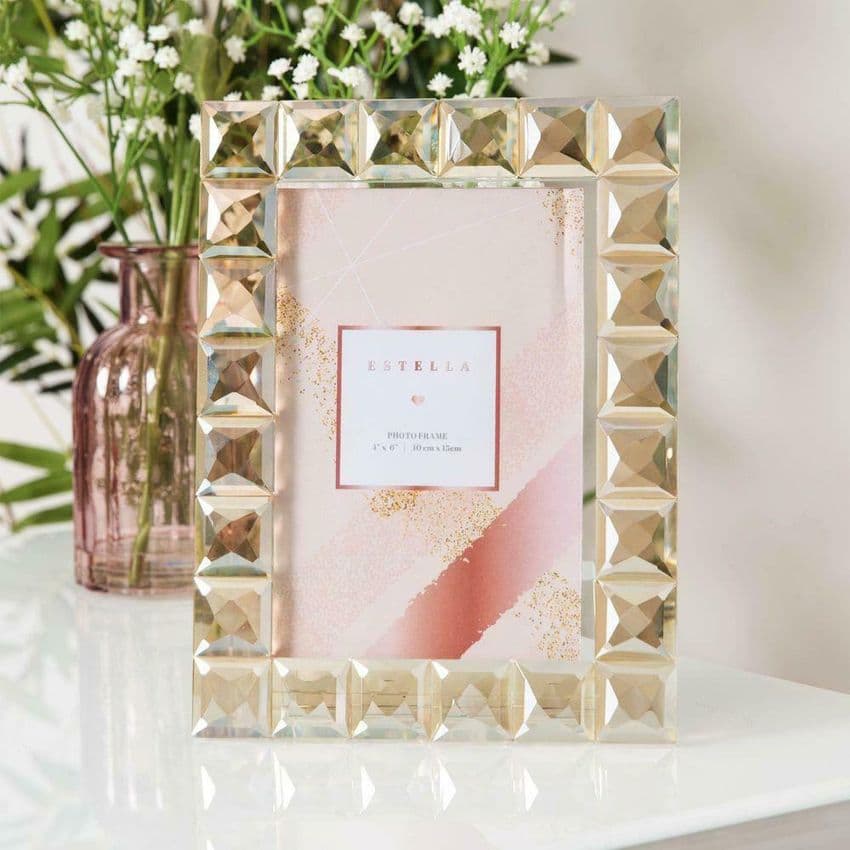 Champagne Gold Cut Glass Photo Frame - Luxury Crystal Glass Photo Frame Gift