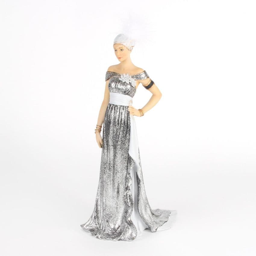 Charleston Lady 1920s White & Silver Figurine By Juliana  Alice 58308