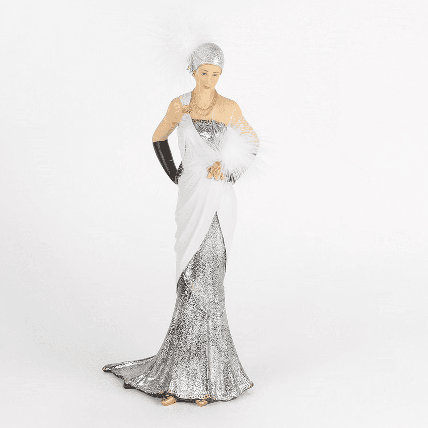 Charleston Lady 1920s White & Silver Figurine By Juliana Margaret 58309 Art Deco ornament