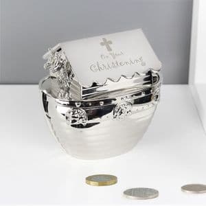 Christening Noahs Ark Silver Money Box gift for christening and baptism