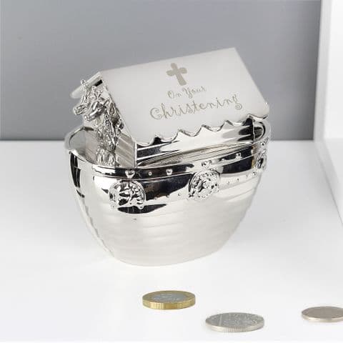 Christening Noahs Ark Silver Money Box gift for christening and baptism