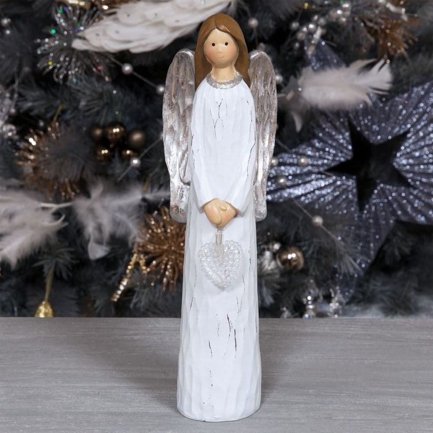 Christmas Angel Figurine Holding LED Heart Light Up Ornament