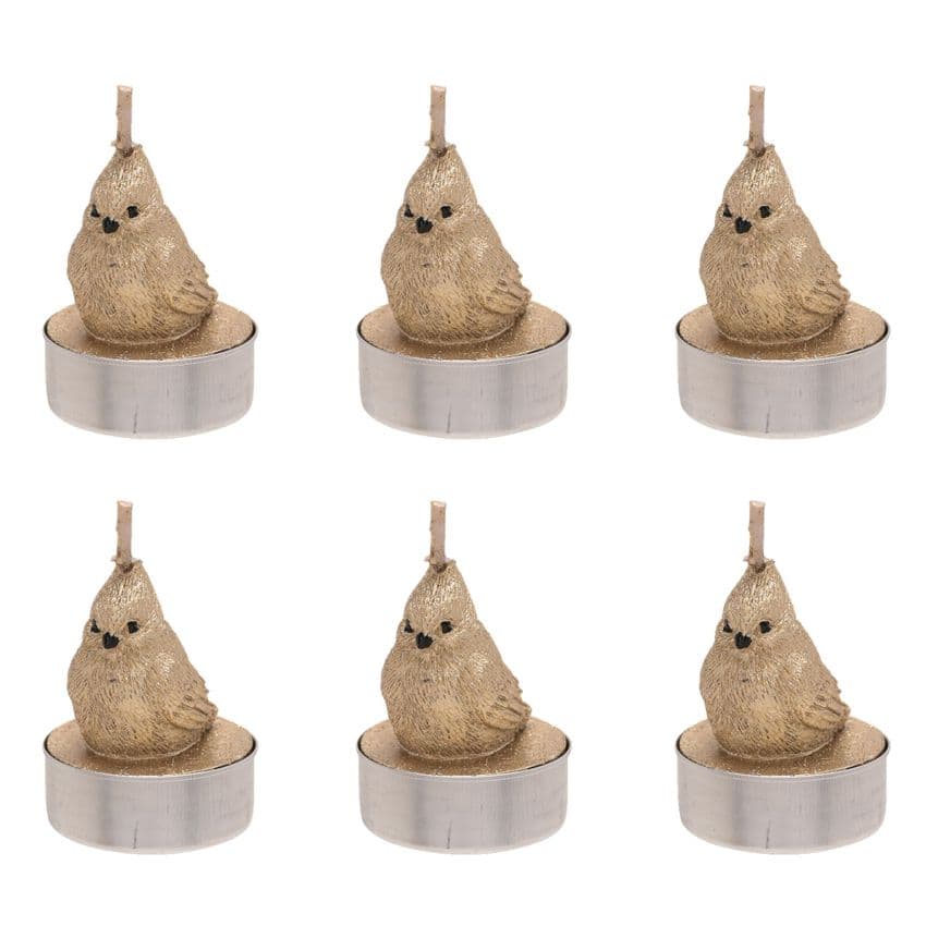 Christmas Candle Tea Lights Set Of 6 Gold bird candles - little golden bird shaped candles gift