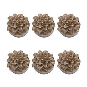 Christmas Candle Tea Lights Set Of 6 Gold Poinsetta shaped candles