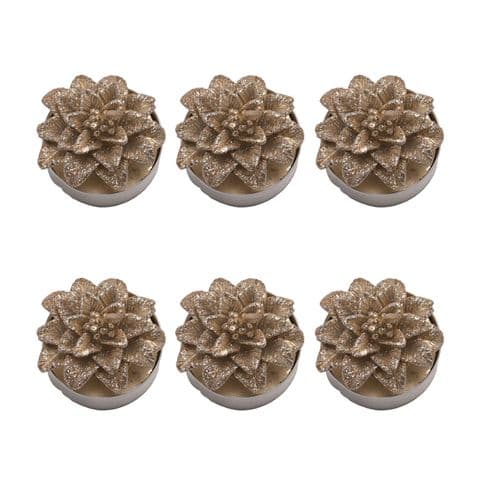 Christmas Candle Tea Lights Set Of 6 Gold Poinsetta shaped candles