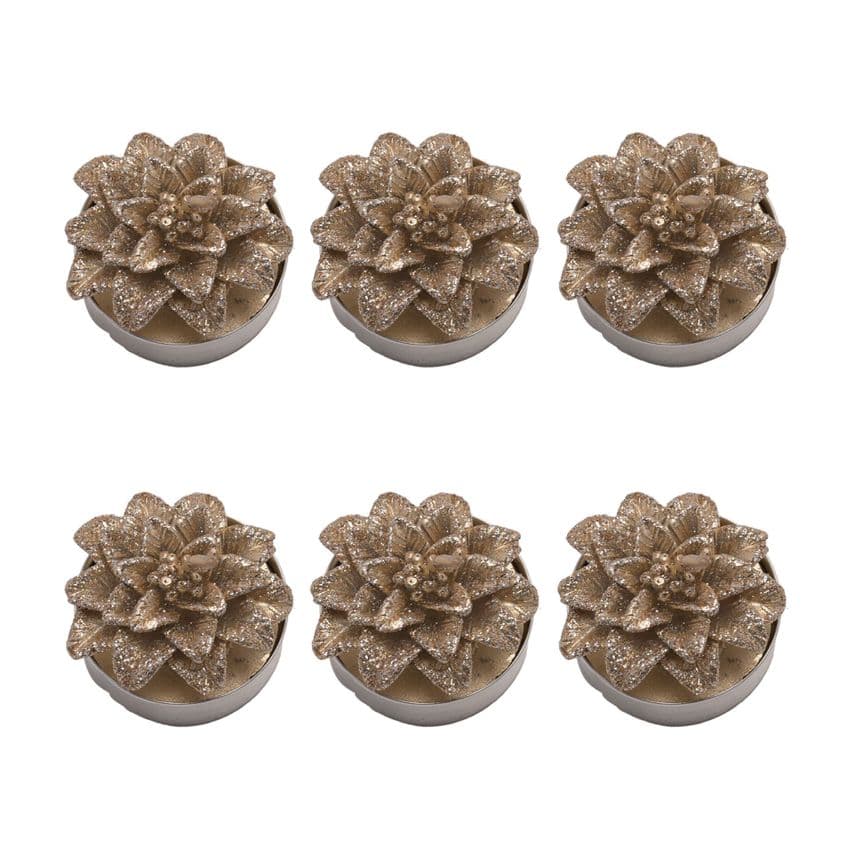 Christmas Candle Tea Lights Set Of 6 Gold poinsetta flower candles - poinsetta shaped candles gift