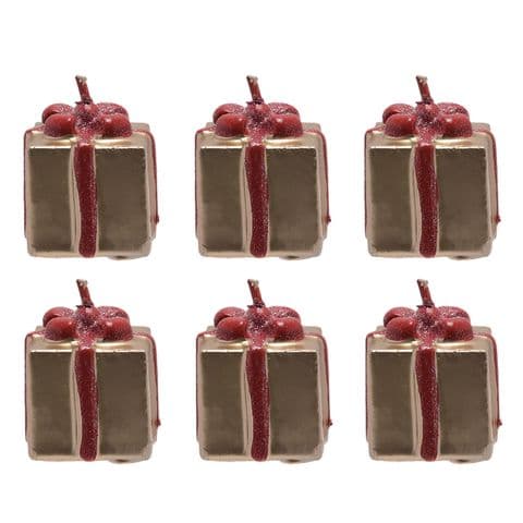 Christmas Candle Tea Lights Set Of 6 Gold & Red Parcels