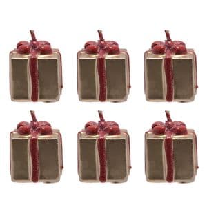 Christmas Candle Tea Lights Set Of 6 Gold & Red Parcels