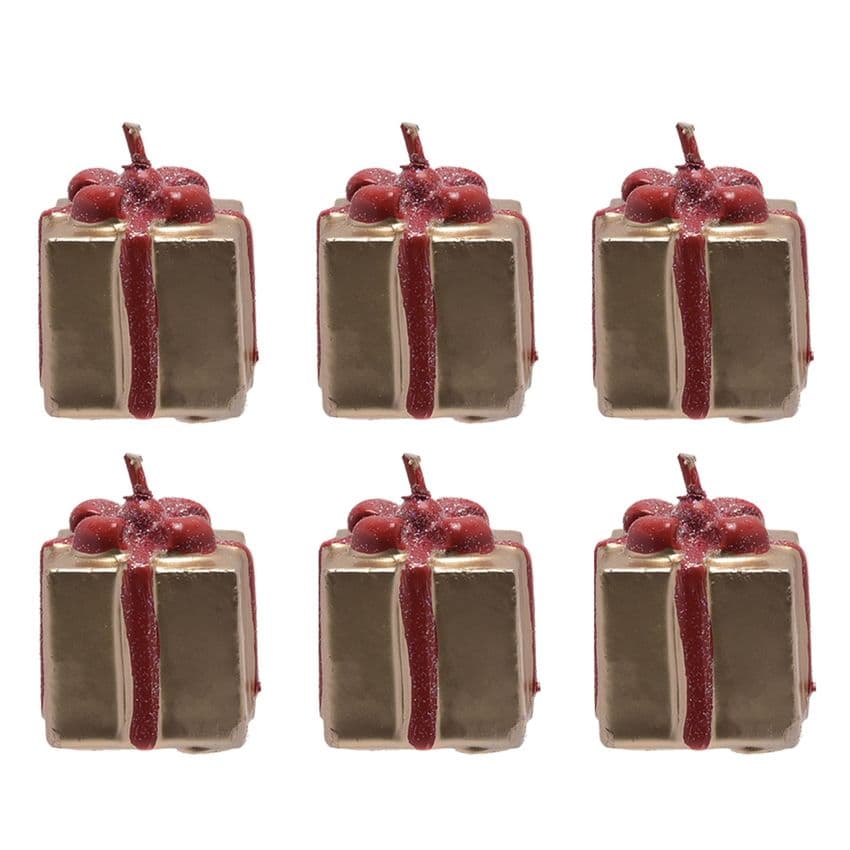 Christmas Candle Tea Lights Set Of 6 Gold & Red Parcels - Christmas present shaped candles gift
