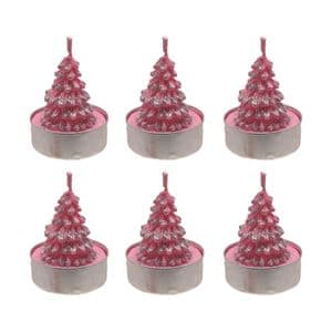 Christmas Candle Tea Lights Set Of 6 Pink Glitter Christmas Tree shaped candles (1)