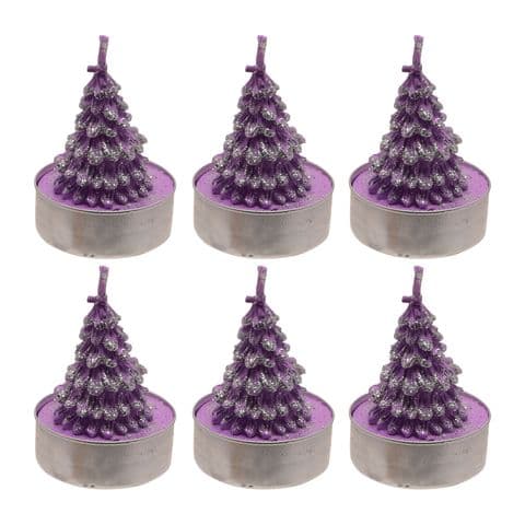 Christmas Candle Tea Lights Set Of 6 Purple Christmas Tree shaped candles