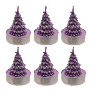 Christmas Candle Tea Lights Set Of 6 Purple Christmas Tree shaped candles