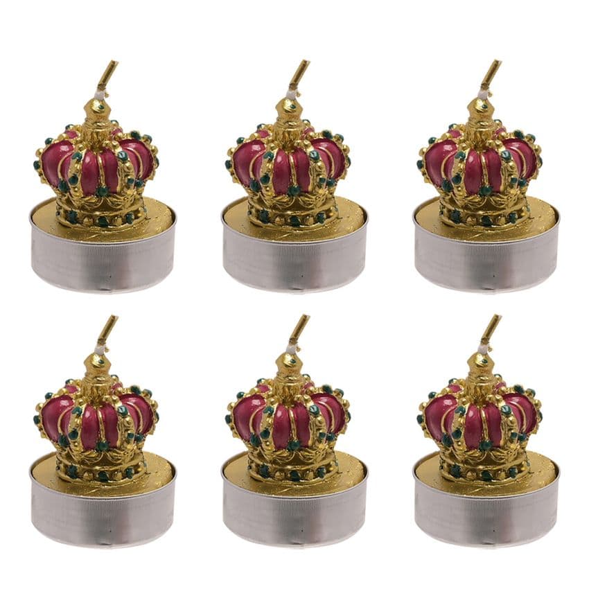 Christmas Candle Tea Lights Set Of 6 Gold & Red Royal Crowns - Crown shaped candles gift