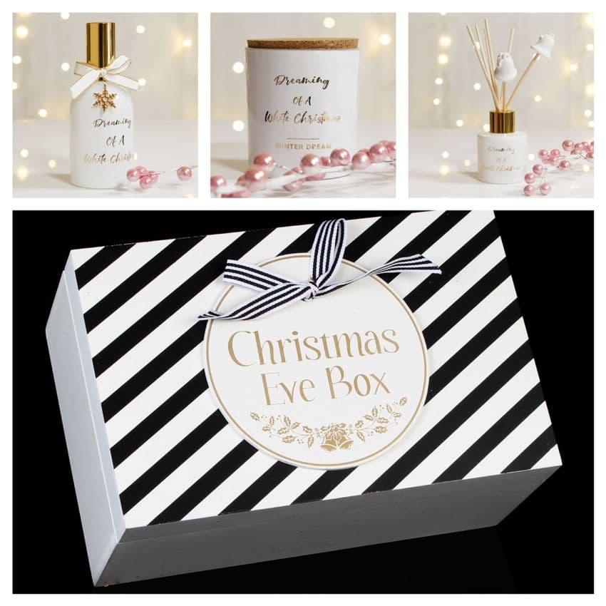 Luxury Christmas Gift For Her. Christmas Eve Box Filled With Christmas Home Fragrance Gifts.