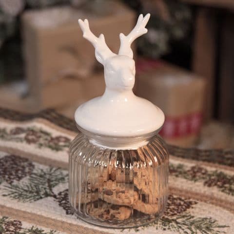 Christmas Glass Jar With White Reindeer Lid Christmas Kitchen Collection Winter Stag