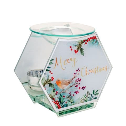 Christmas Robin Winter Glass Oil Melt Burner Gift