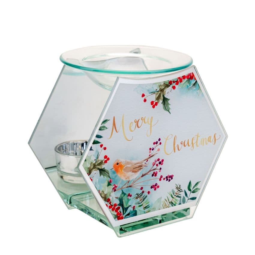 Christmas Robin Winter Glass Oil Melt Burner Gift