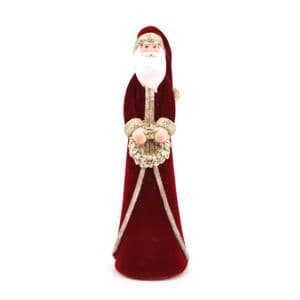 Christmas Santa In Red Velvet Coat With Golden Glitter Trim Figurine Ornament 25cm