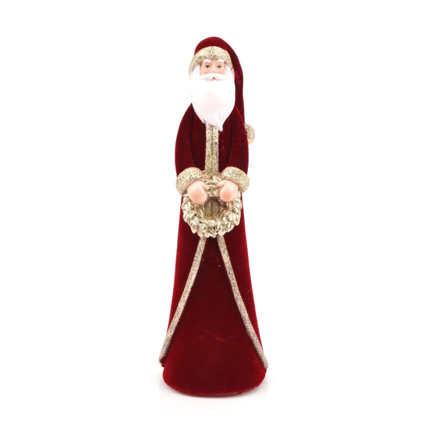 Red velvet Father Christmas elegant opulent figurine With Golden Glitter detailing Figurine Ornament 25cm