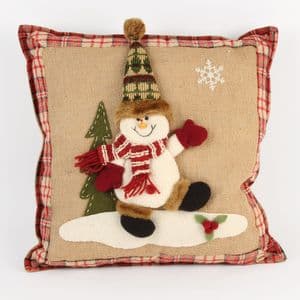 Christmas Snowman Cushion Jute Tartan Burlap Craft Cushion for Christmas