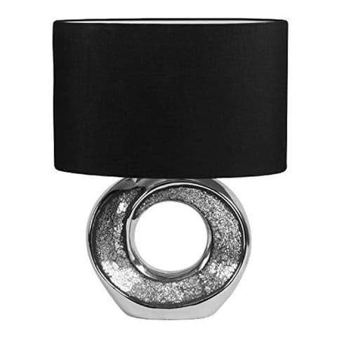 Chrome Effect Round Open Base Table Lamp With Black Shade 21cm
