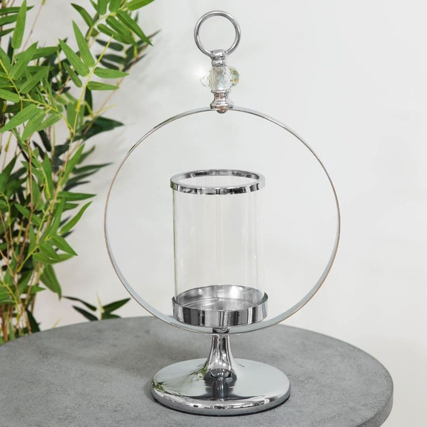 Chrome Finish Glass Candle Holder 43cm. Luxury pillar candle holder center piece