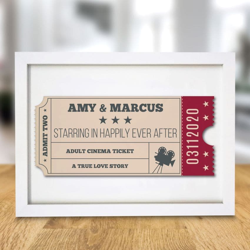 Cinema Ticket A4 Print Personalised With Any Names and a special date