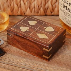 Classic Playing Cards Gift For Men in Brass Inlaid Retro Style Wooden Box