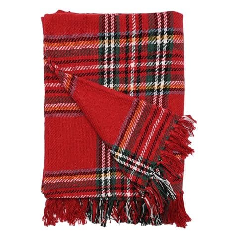 Classic Red Tartan Cotton Throw With Fringe Detail 150cm x 125cm