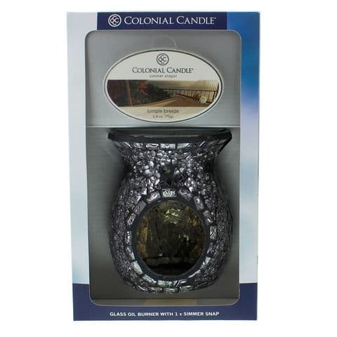 Colonial Candle Gift Set Oil Burner & Simmer Snaps - Aqua Mosaic Glass Oil Burner & Simple Breeze Fragrance Melts