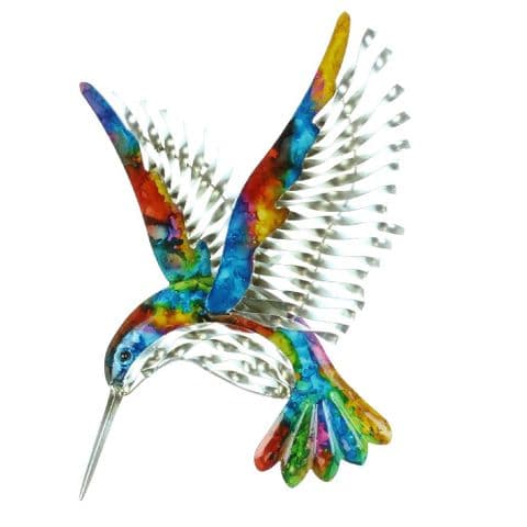 Colourful Metal Hummingbird Garden Ornament Wall Art Sculpture
