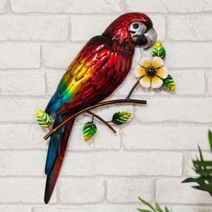 Colourful Metal Parrot Wall Art Home and Garden Ornament Sculpture