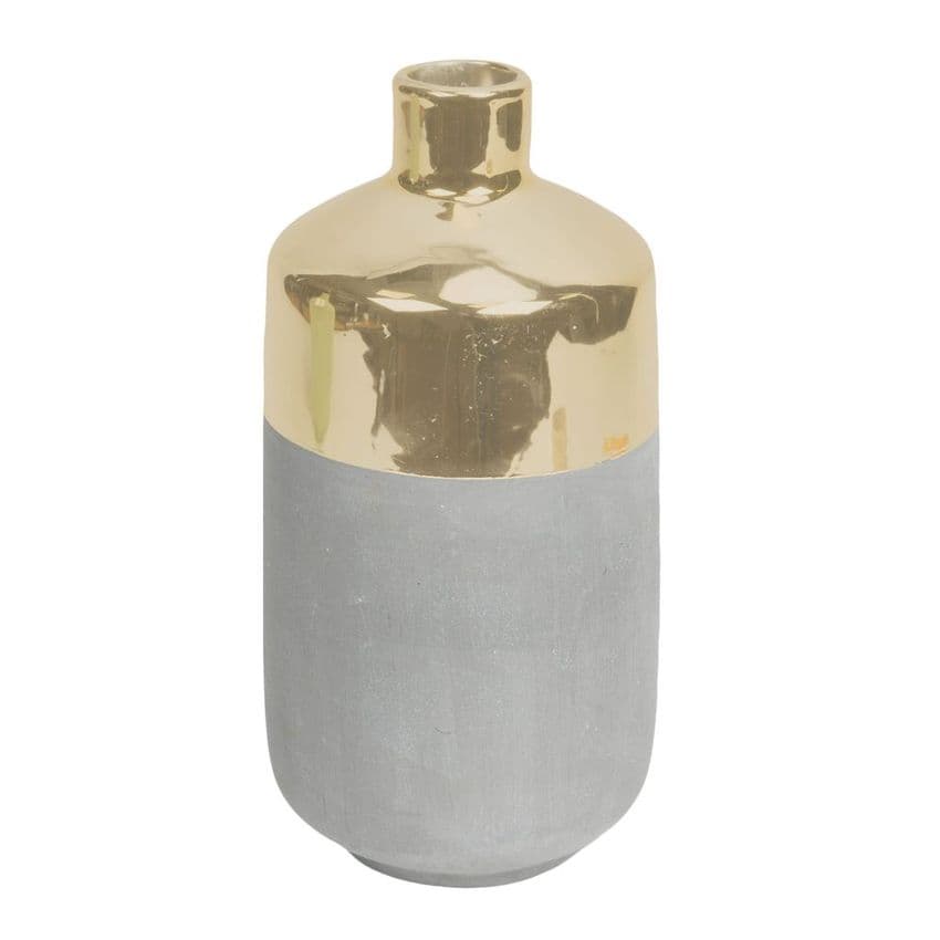 Concrete Grey and shiny gold Ceramic Vase Home Decoration ornament measures 25cm