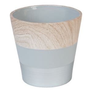 Concrete Grey and Wood Effect Ceramic Planter 17cm x 18cm Diameter