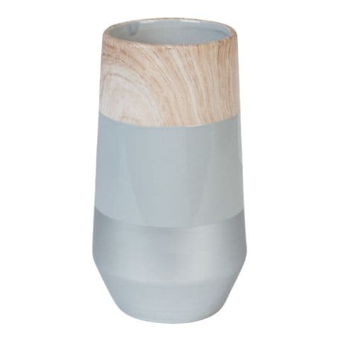 Concrete Grey and Wood Effect Ceramic Vase 22cm Home Ornament