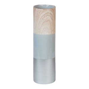 Concrete Grey and Wood Effect Tall Ceramic Cylinder Vase 40cm Home Ornament