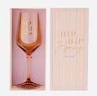 Confetti peach coloured hip hip hurray Wine Glass in matching gift box gift
