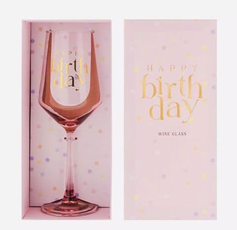 Confetti Pink Happy Birthday Wine Glass