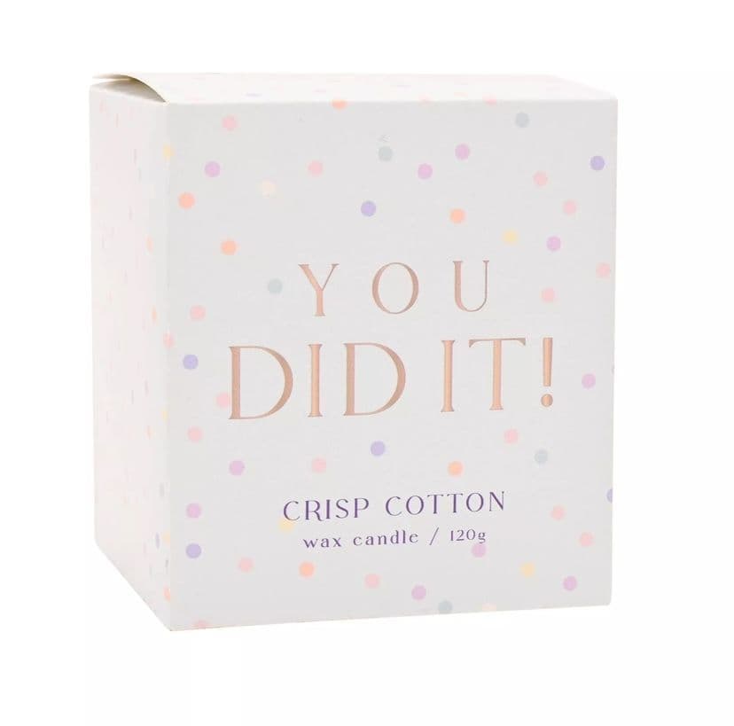 You Did It!  Scented Candle by Confetti - Crisp Cotton Fragrance - congratulations gift