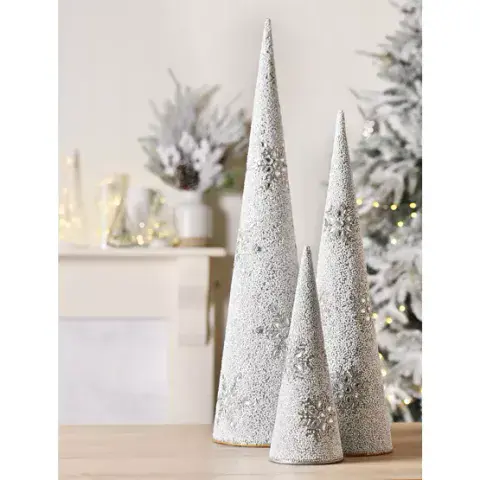 Contemporary Beaded Christmas Cone Tree Metal Decoration - 3 Sizes