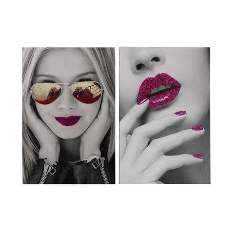 Contemporary Canvas Wall Art - Glitter Accentuated Black & White Girl Portrait - Modern Canvas Wall Art