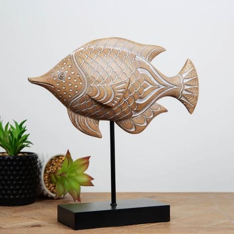 Contemporary Embossed Sandstone Fish Sculpture Home Ornament