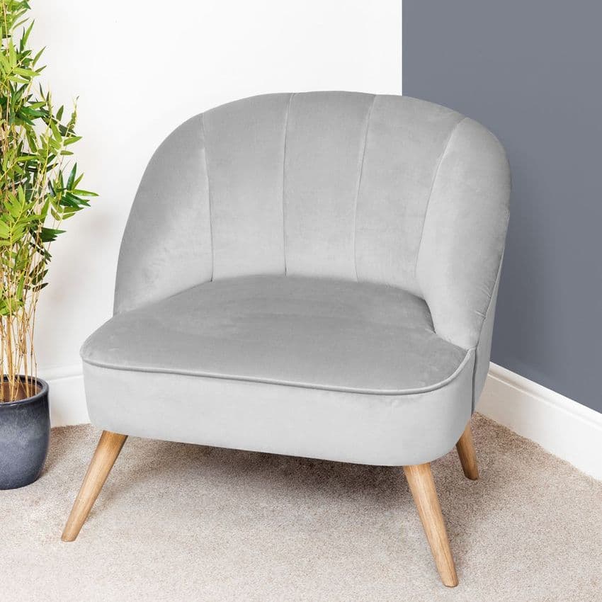 Cool Grey Velvet Occasional Lounge or Bedroom Chair - Contemporary Retro Tub Chair