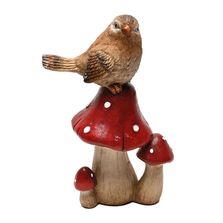 Country Living Bird On A red mushroom Toadstool Ornament - Mushroom ornament for garden and home