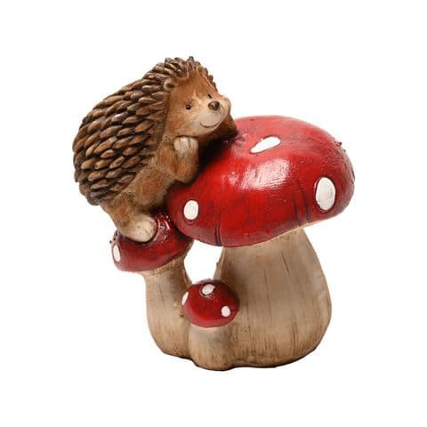 Country Living Hedgehog Resting On Red Mushrooms Toadstool Ornament 15cm