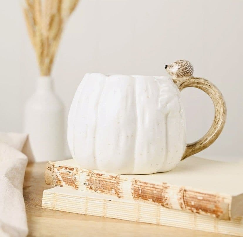 Country Living  White Pumpkin Mug with Hedgehog Handle | Autumn Mug